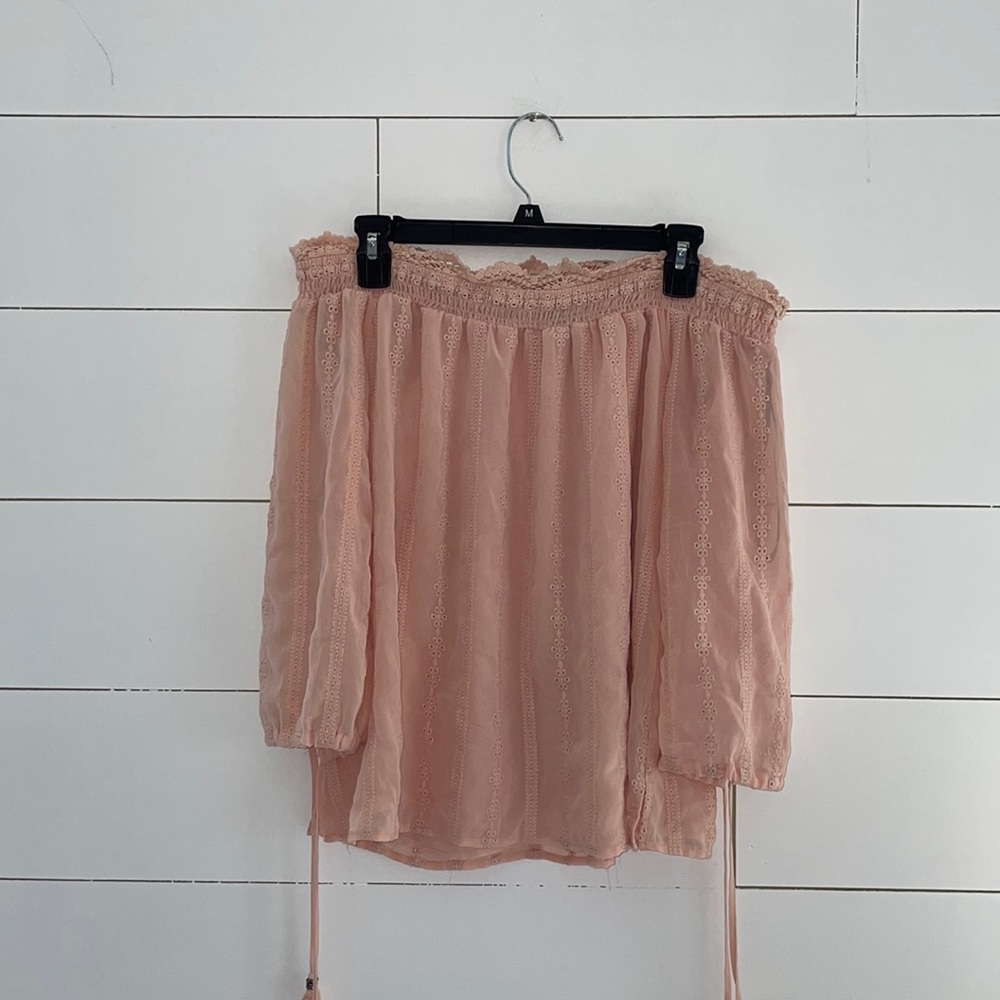 Daniel Rainn Off The Shoulder Lace Trim Mid-Sleeve Top Pink S #0172